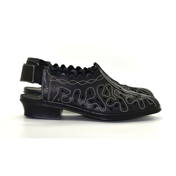 A5 Auth RIEKER ANTISTRESS Black Embroidered Laser Cut Leather Slingbacks Size 39 - Picture 2 of 6